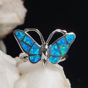 Sterling Silver 925 Ring Designer Butterfly Jewelry Natural Blue Opal